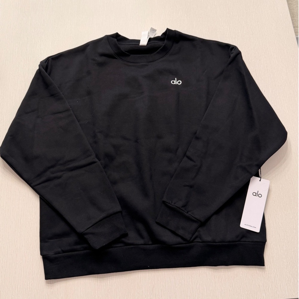 Alo Yoga Accolade Crew Neck Pullover Sweatshirt Black XL NWT